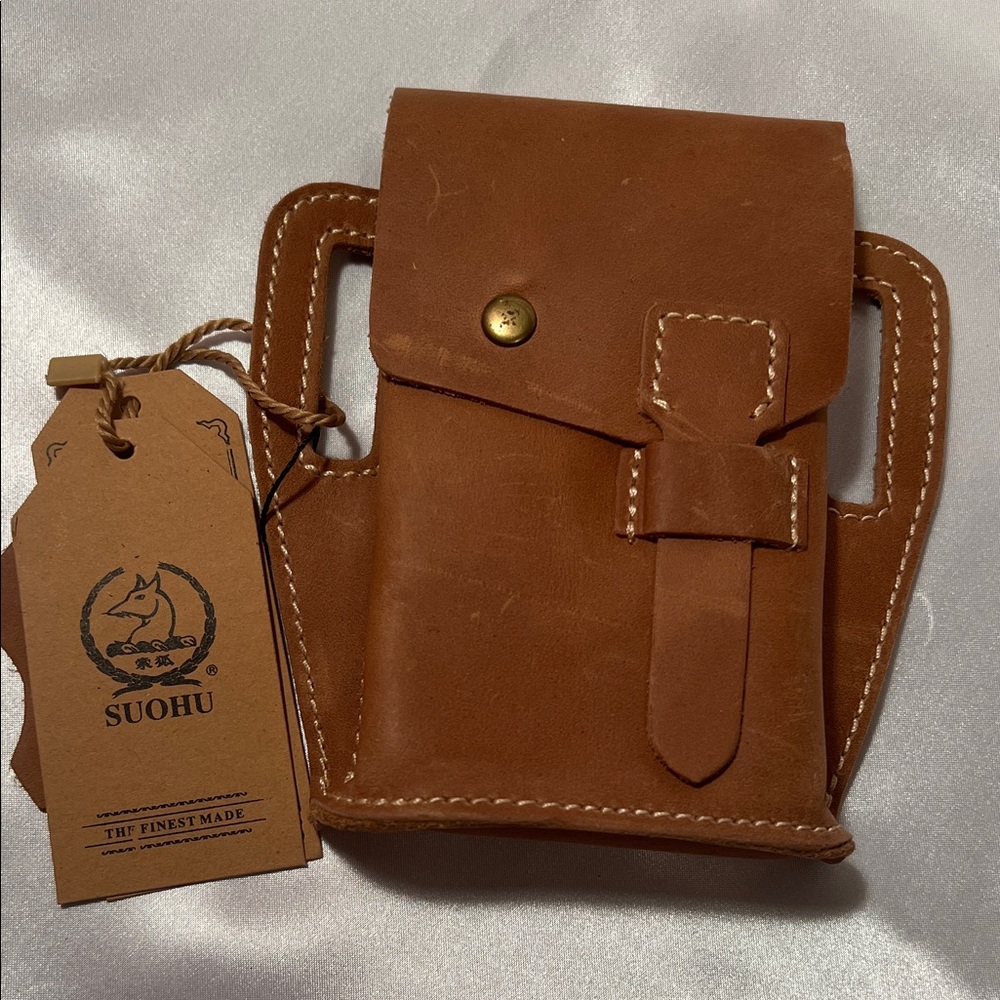 Brown Leather Men's Bag 3-1/2 inch by 6 inch light coffee color